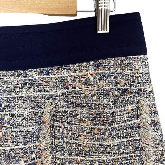 J. Crew Womens Multicolor Tweed Fringed Raw Hem Mini Skirt SIze 10 Back Zip - Picture 6 of 11